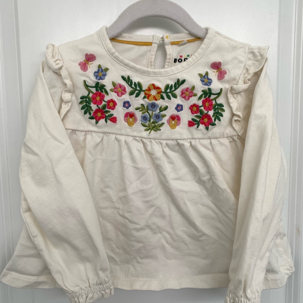 Mini Boden Cream Floral Embroidered Blouse, 4-5T
